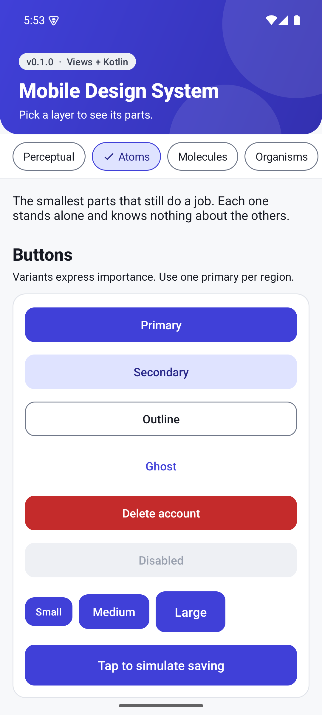Atoms tab: buttons, light theme